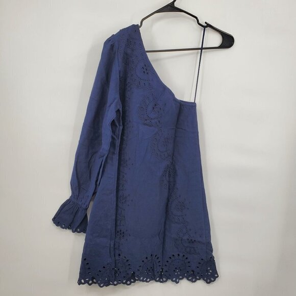 Hill House Mila Dress One Shoulder Eyelet Crochet Mini Linen Womens Small NWT - Picture 4 of 15